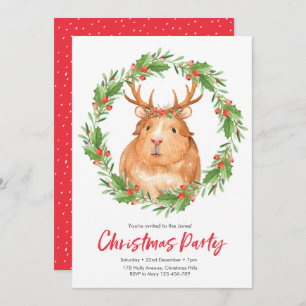 Christmas party Invitation   cute hamster wreath