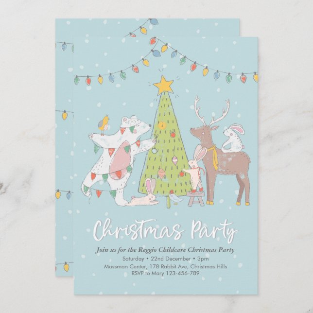 Christmas party Invitation | Decorating Tree (Front/Back)