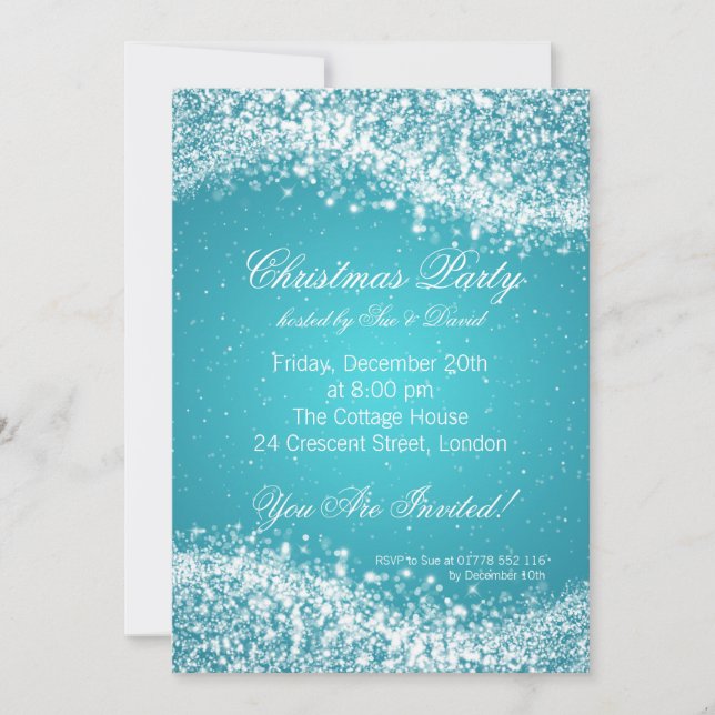 Christmas Party Invitation Elegant Sparkle Blue (Front)