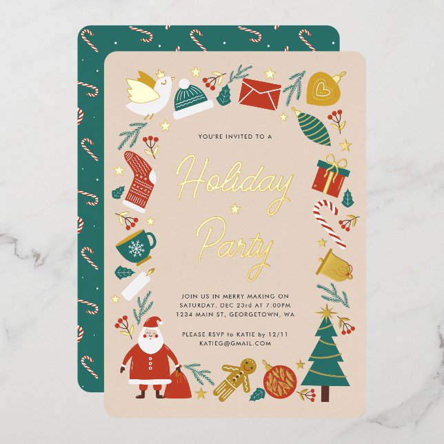 Christmas Party Invitation Foil Holiday Card (Front/Back)