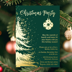 Christmas Party Invitation Green and gold 