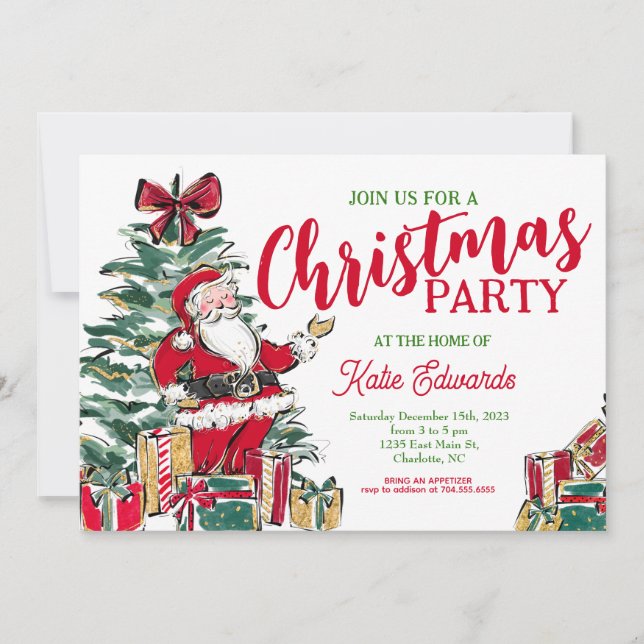 Christmas Party Invitation, Holiday Party Invitation (Front)