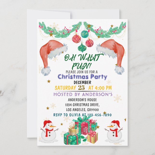 Christmas Party Invitation Kids Holiday Santa Hat  (Front)
