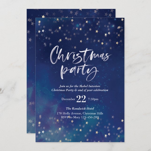 Christmas party Invitation | Midnight stars (Front/Back)