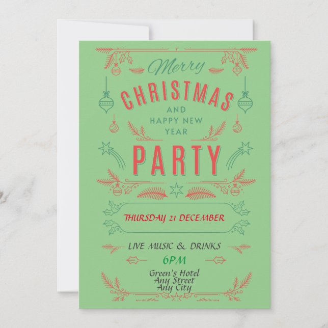 Christmas Party Invitation. Personalise Invitation (Front)