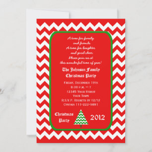 Christmas Party Invitation Red and White Chevron