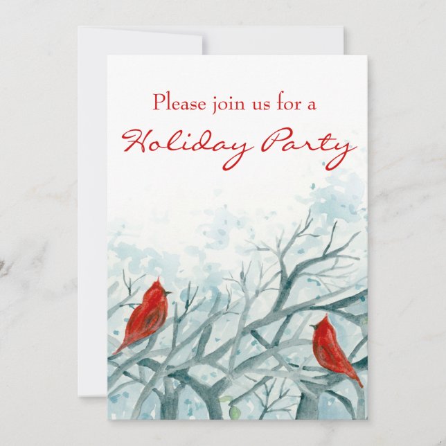 Christmas Party Invitation Red Cardinal Birds (Front)