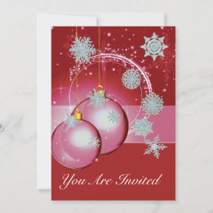 Christmas Party Invitation Red, ornament snowflake