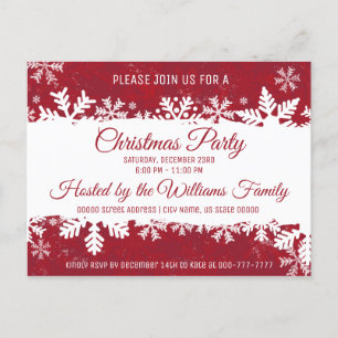 Christmas Party Invitation Red Rustic Snowflake