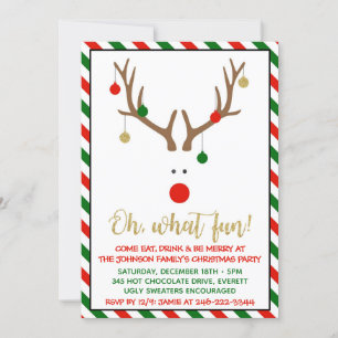 Christmas Party Invitation   Reindeer Invitation