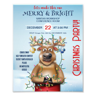 Christmas Party Invitation   Reindeer Photo Print