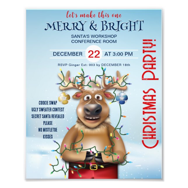 Christmas Party Invitation | Reindeer Photo Print (Front)