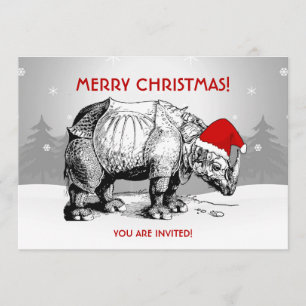 Christmas Party Invitation Rhino Santa Hat Funny