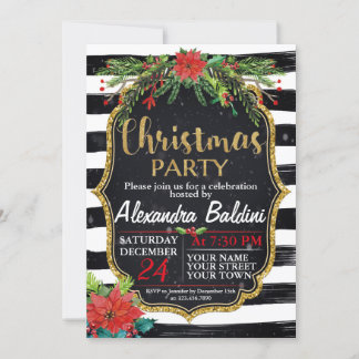 CHRISTMAS PARTY Invitation, stripes, floral Invitation