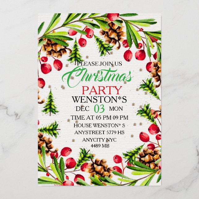 Christmas Party Invitation Template | Elegant Holi (Front)