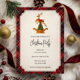 Christmas Party Invitation   Vintage Reindeer Slei
