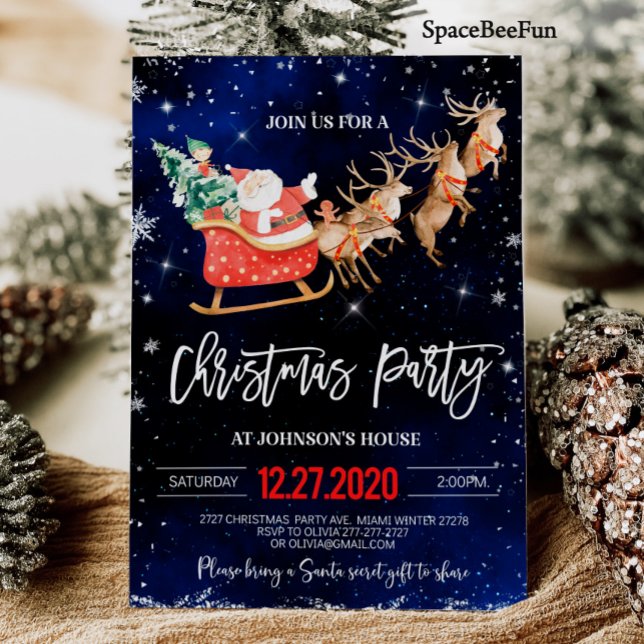 Christmas party invitation Winter Santa Reindeer   (Christmas party invitation Winter Santa Reindeer  sled invite Birthday Holiday party)