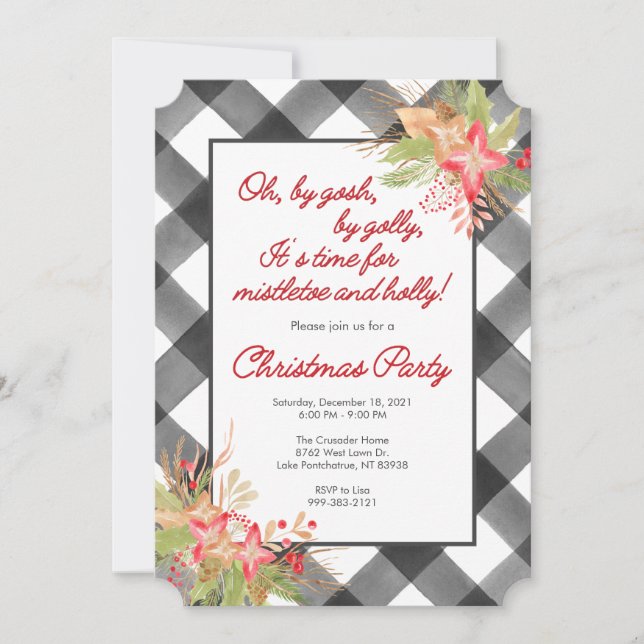 Christmas Party Invitation with Buffalo Plaid (Front)