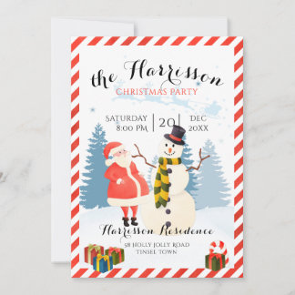 Christmas party invitation with santa and snowman