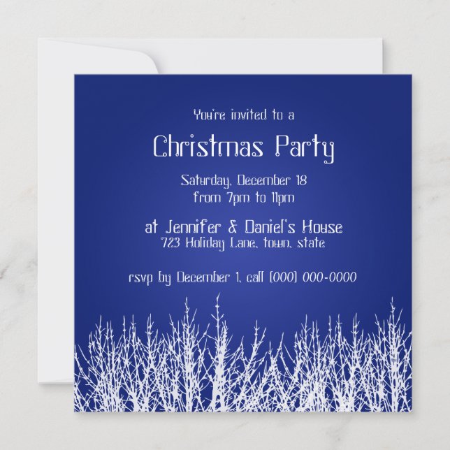 Christmas Party Invitations Blue White Invites (Front)