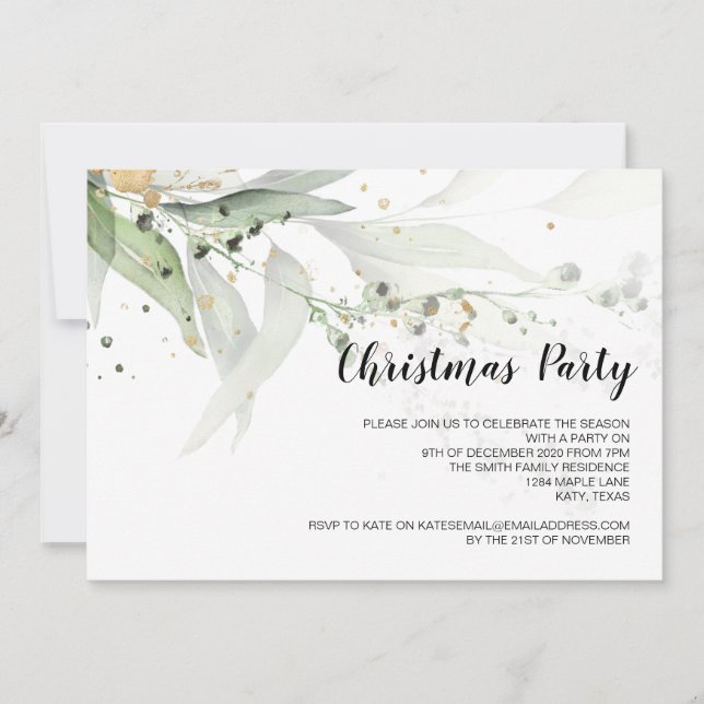 Christmas Party Invitations Modern Eucalyptus (Front)