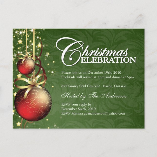 Christmas Party Invitations Postcards (Front)