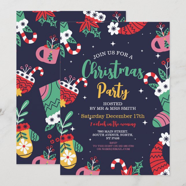 Christmas Party Invite Festive Party Tree Gifts (Front/Back)