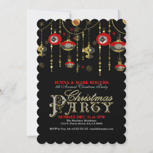Christmas Party Invite Gold & Red Art-Deco