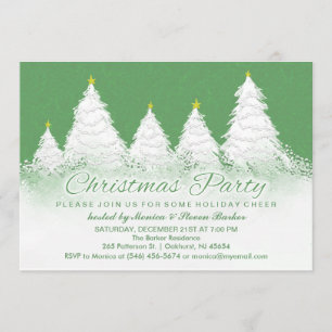 Christmas Party Invite- Green with White Trees Invitation