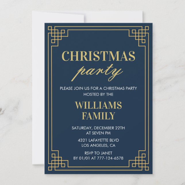 Christmas Party  invite Navy Gold (Front)