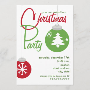 Christmas Party Invite - Red & Green Ornaments