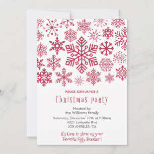 Christmas Party Invite Snowflakes Red