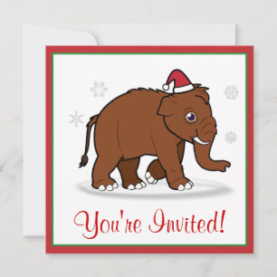 Christmas Party Invite Woolly Mammoth in Santa Hat