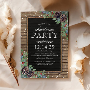 Christmas Party Invites   Rustic Pine Cones Berry
