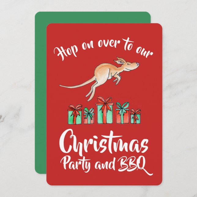 Christmas party kangaroo hop over invitations (Front/Back)