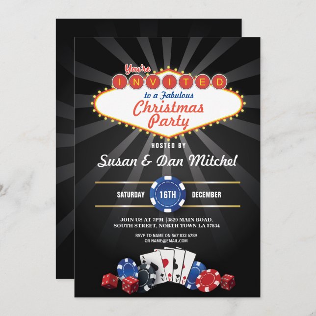 Christmas Party Las Vegas Casino Dice Invite (Front/Back)