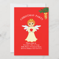 Christmas Party Little Angel on Red Invitation