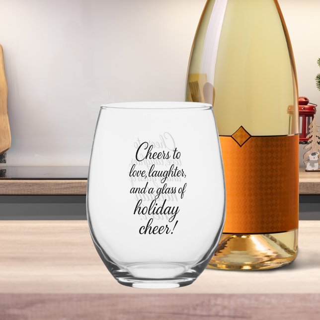 Christmas party love laughter cheer stemless wine glass (Creator Uploaded)