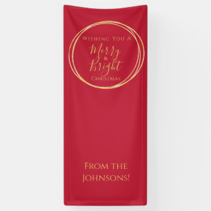 Christmas Party Merry and Bright Red Gold Banner