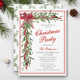 Christmas Party Mistletoe Bow Modern Holiday Party Invitation
