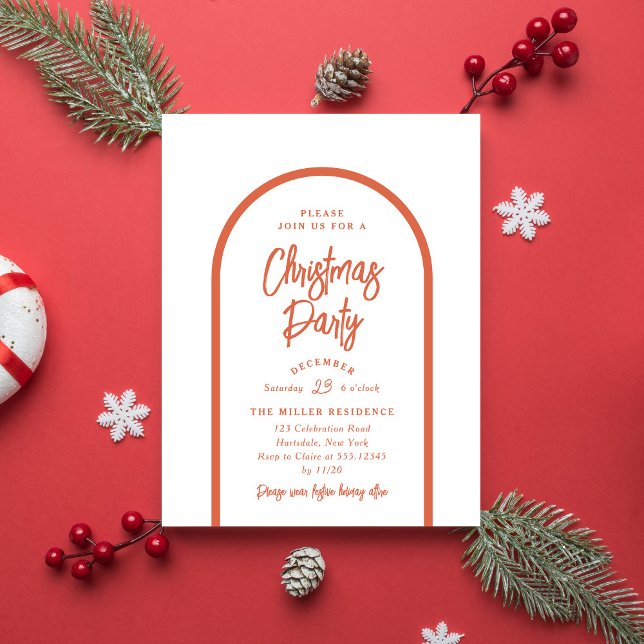 Christmas Party Modern Arch Bright Red Invitation (Creator Uploaded)