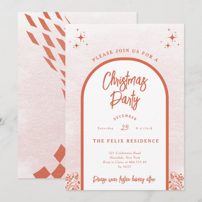 Christmas Party Modern Arch Bright Red Invitation (Front/Back)