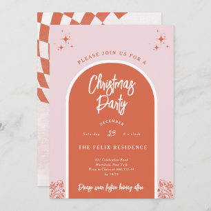 Christmas Party Modern Arch in Pink and Red Invitation