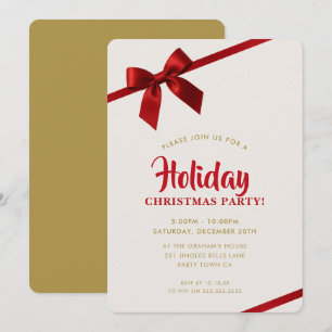 CHRISTMAS PARTY modern elegant red ribbon bow Holiday Card