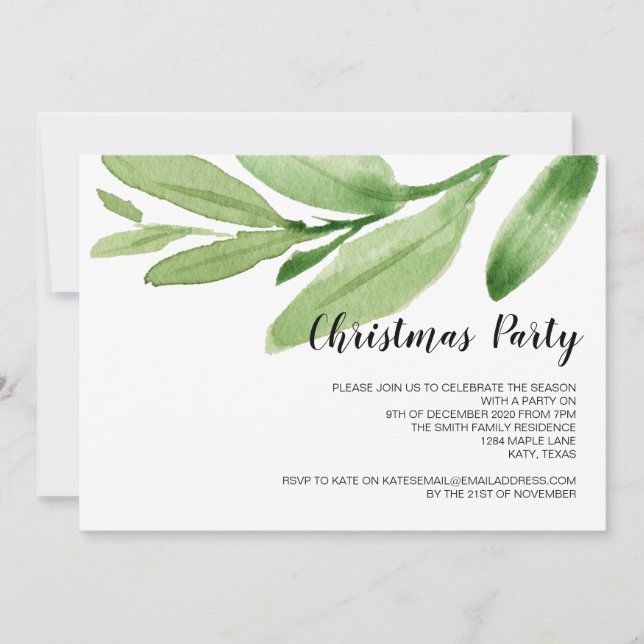 Christmas Party Modern Eucalyptus Invitations (Front)