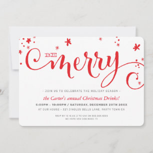 CHRISTMAS PARTY modern fun red typography BE MERRY Holiday Card