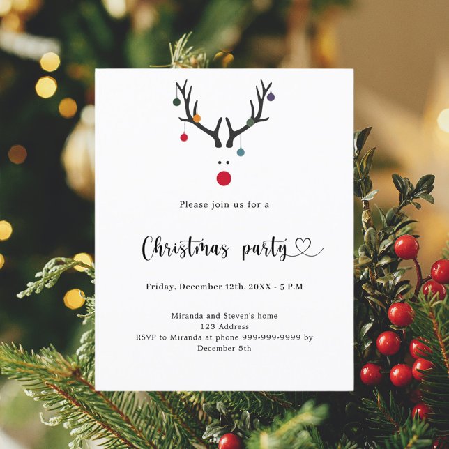 Christmas party modern funny reindeer invitation (Creator Uploaded)