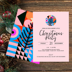 Christmas Party Modern Geometric Pattern Pink  Invitation