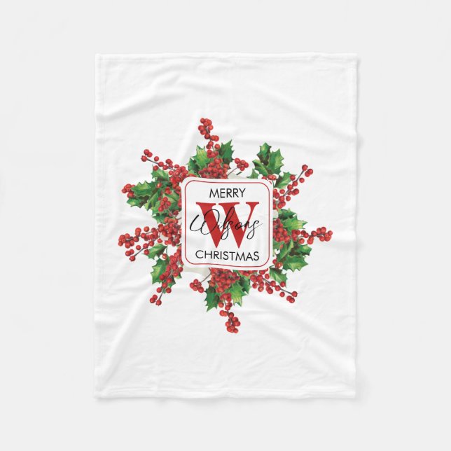 Christmas Party Monogram Red & Green Festive  Fleece Blanket (Front)