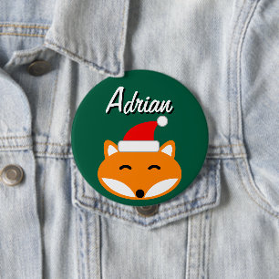 Christmas party name buttons with cute Santa fox